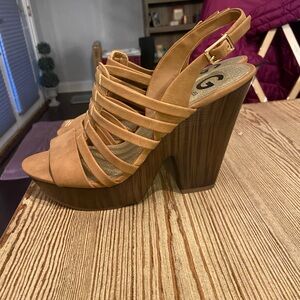 G by Guess Platform Strappy Sandals, Tan faux suede upper! Brand new!